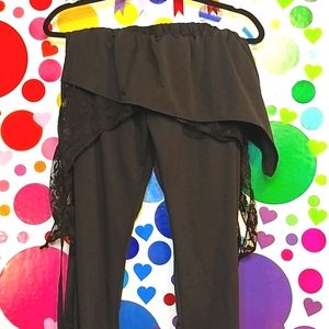 Black lace bell bottom pants with skirt